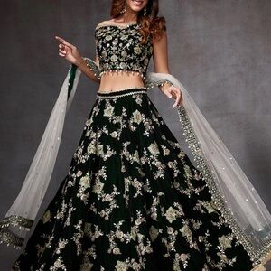 Elegant Floral Embroided Green Lehenga NWT